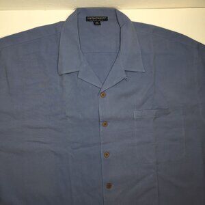 Port Authority Island Series Mens Blue Silk Blend Camp Shirt Coconut Button 3XL